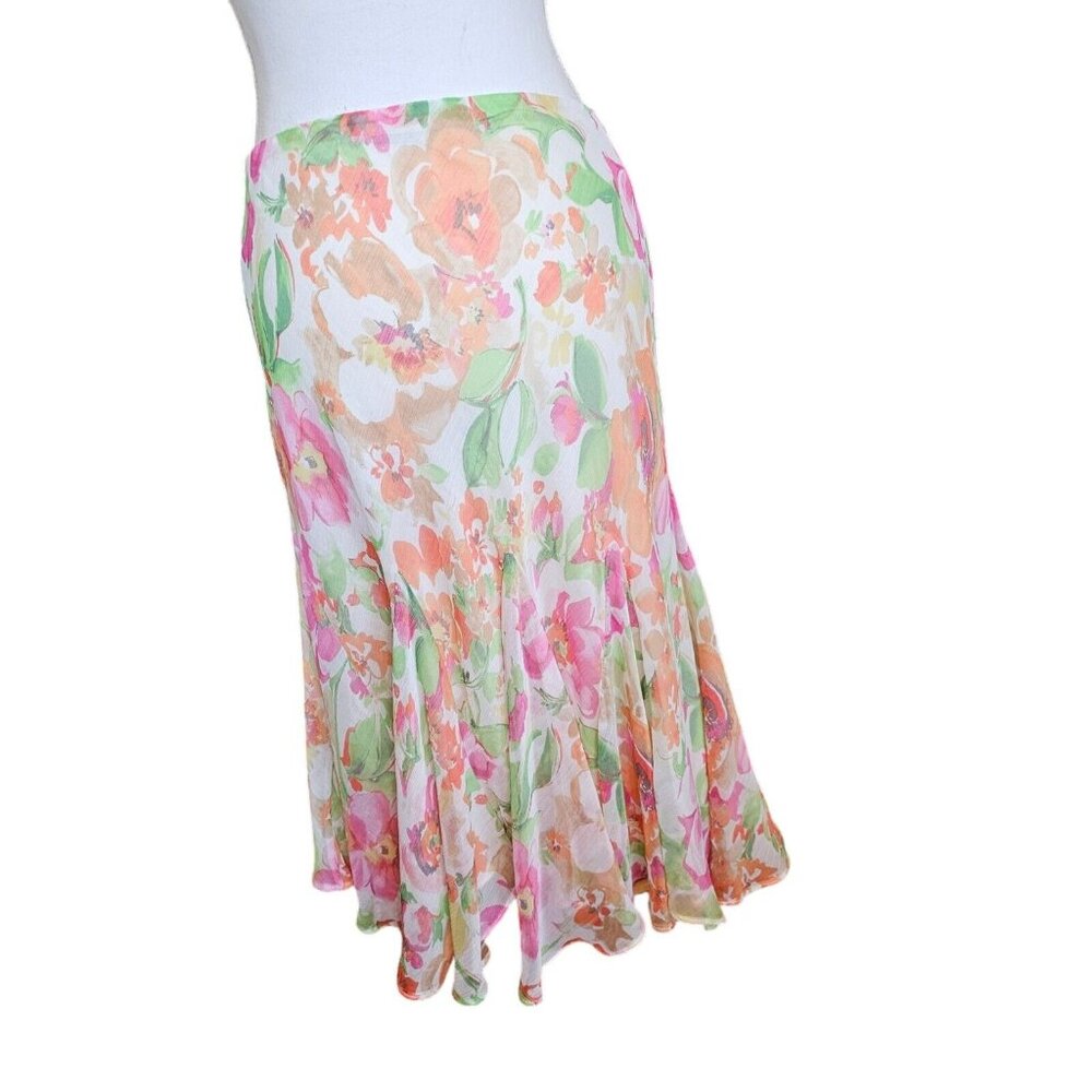 LAUREN‎ RALPH LAUREN Size XL Floral Layered Ruffle Skirt Colorful Chiffon - Picture 3 of 10